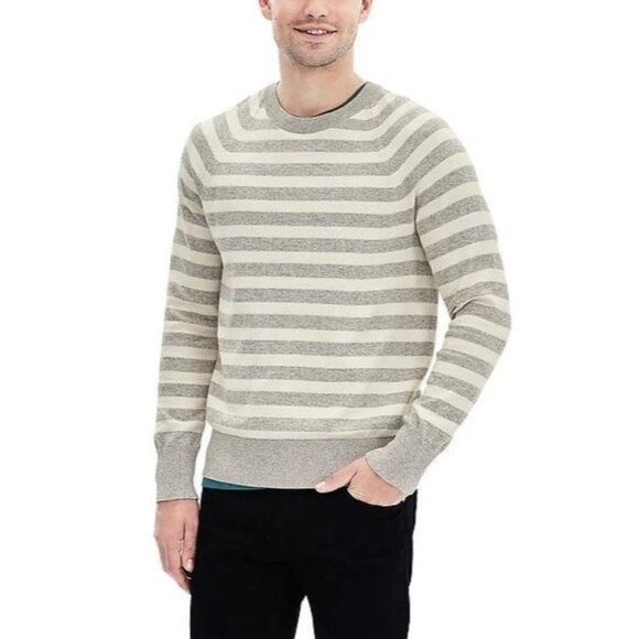 Banana Republic Size M Gray Beige Crewneck Striped Cashmere Blend Sweater - Picture 1 of 6